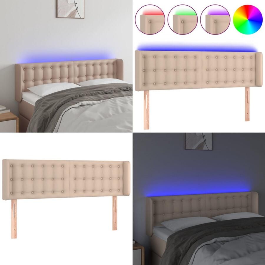 VidaXL Hoofdbord LED 147x16x78 88 cm kunstleer cappuccinokleurig Hoofdbord Hoofdborden Hoofdeinde Houten Hoofdbord