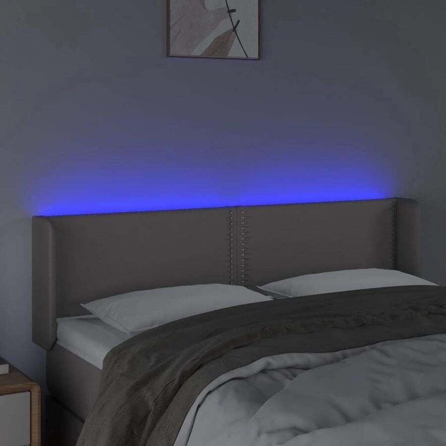 VidaXL Hoofdbord LED 147x16x78 88 cm Kunstleer Grijs Hoofd Bord Led Bedhoofdbord Hoofdkussen Led Verlichting Slaap Accessoires