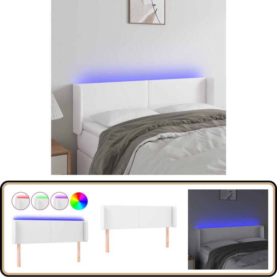 VidaXL Hoofdbord LED 147x16x78 88 cm Kunstleer Wit LED Hoofdbord Kunstleder Hoofdbord Led Verlichting Hoofdbord Wit Adjustable Hoofdbord