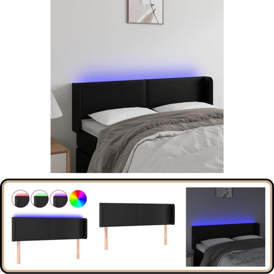 VidaXL Hoofdbord LED 147x16x78 88 cm Kunstleer Zwart Hoofd Bord Led Hoofdbord Met Led Verlichting Kunstleder Hoofdbord Zware Hoofdbord