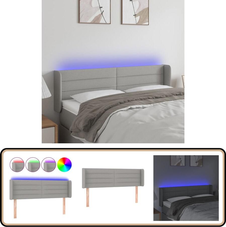 VidaXL Hoofdbord LED 147x16x78 88 cm Lichtgrijs Hoofdboard Led Headboard Bedhead Grijs Hoofdboard Moderne Hoofdborden