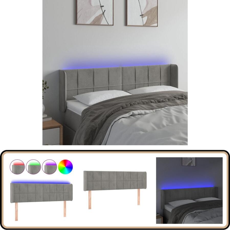 VidaXL Hoofdbord LED 147x16x78 88 cm Lichtgrijs Hoofdboard Led Headboard Fluweel Hoofdboard Grijs Hoofdbord Met Verlichting