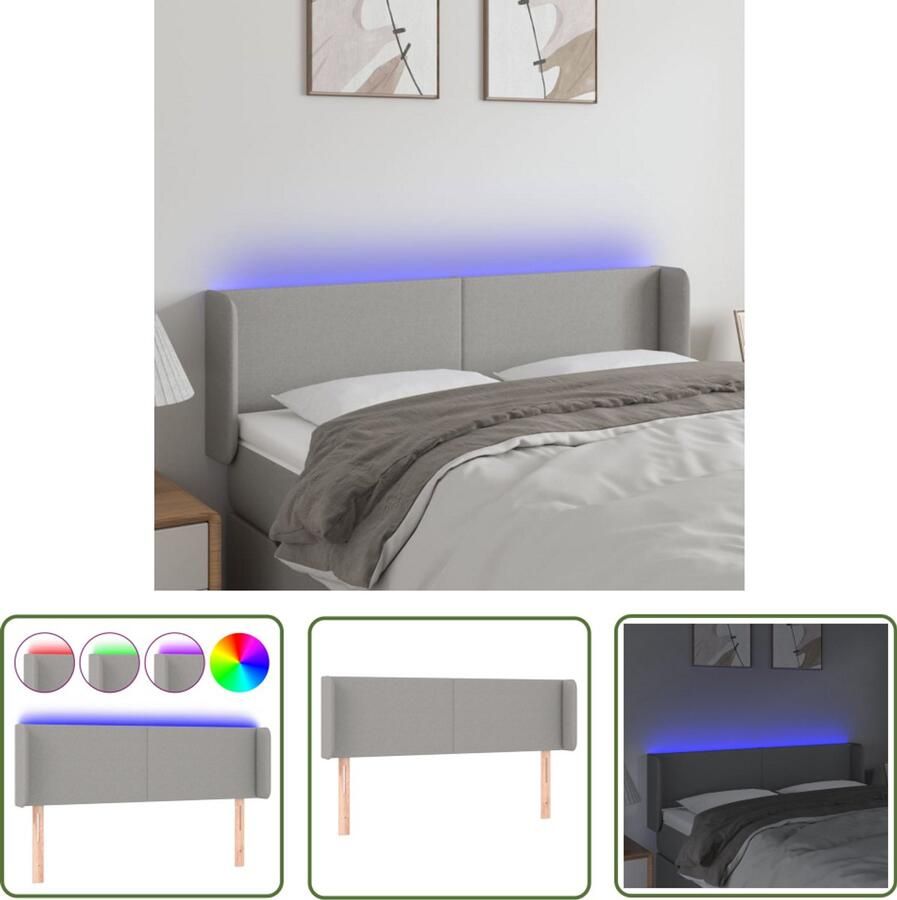VidaXL Hoofdbord LED 147x16x78 88 cm Lichtgrijs Hoofdboard Led Hoofdbord Hoofdkussen Beddecoratie Slaapkamers Grijs Hoofdbord Moderne Hoofdborden