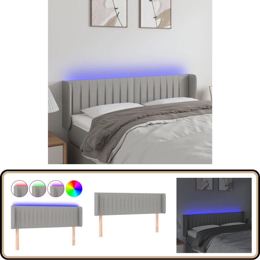 VidaXL Hoofdbord LED 147x16x78 88 cm Lichtgrijs Hoofdboard Led Hoofdbord Hoofdkussen Beddecoratie Slaapcomfort