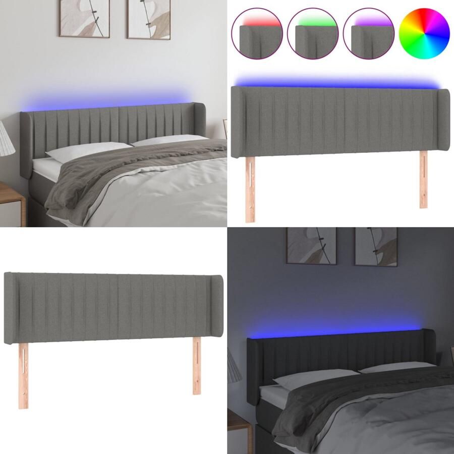 VidaXL Hoofdbord LED 147x16x78 88 cm stof donkergrijs Hoofdbord Hoofdborden Hoofdeinde Houten Hoofdbord