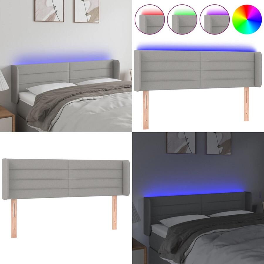 VidaXL Hoofdbord LED 147x16x78 88 cm stof lichtgrijs Hoofdbord Hoofdborden Hoofdeinde Houten Hoofdbord - Foto 1