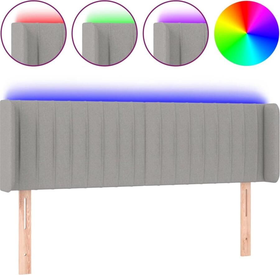 VidaXL Hoofdbord LED 147x16x78 88 cm stof lichtgrijs - Foto 2