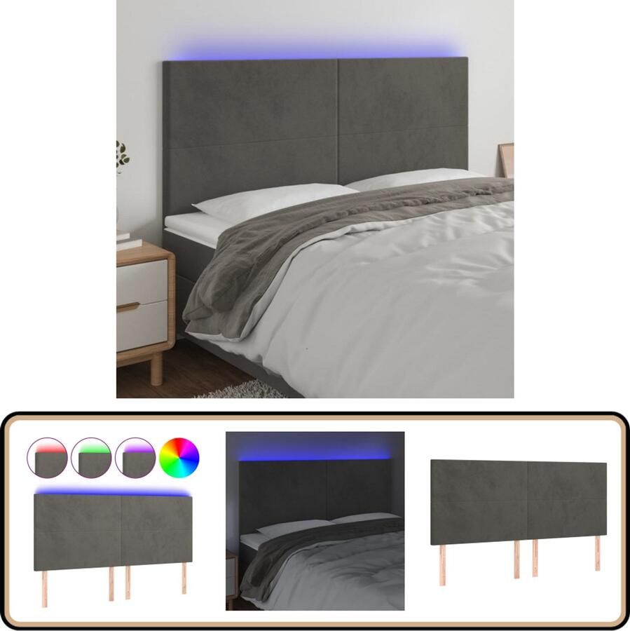 VidaXL Hoofdbord LED 160cm Fluweel Donkergrijs Hoofdboard Led Headboard Velvet Headboard Grijs Headboard Tweepersoons Hoofdbord
