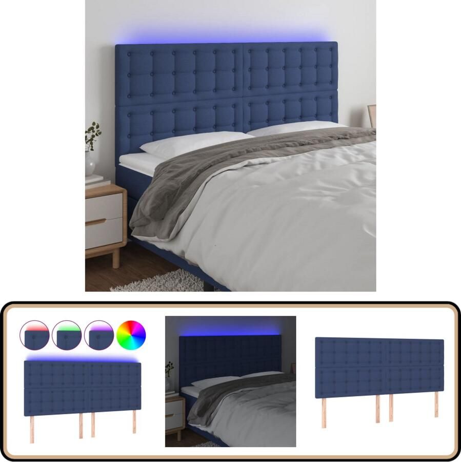 VidaXL Hoofdbord LED 160x118 cm Stof Blauw Hoofddekens Led Headboard Bed Frame Decoratie Slaap Accessoires Blauwe Kamerdecoratie