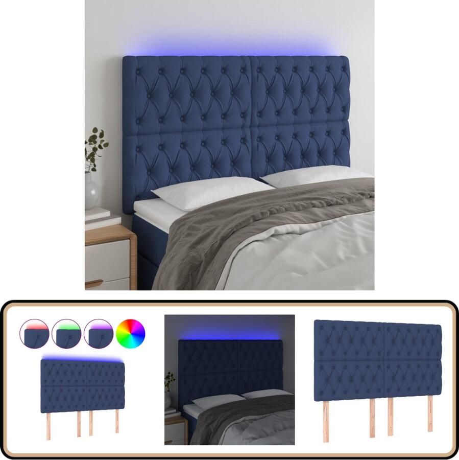VidaXL Hoofdbord LED 160x118 cm Blauw Stof Led Hoofdbord Led Verlichting Blauwe Hoofdbord Comfortabele Hoofdbord Bedstelling
