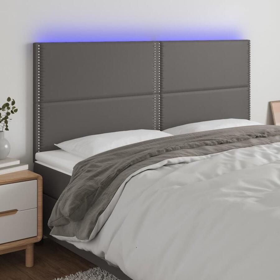 VidaXL Hoofdeinde LED Kunstleer Grijs 180x118 cm Hoofdboard Led Hoofdbord Bedhoofdbord Hoofdkussen Slaap Accessoires Bedroom Decor Grijze Kamerdecor Comfortabel Hoofdbord - Foto 2