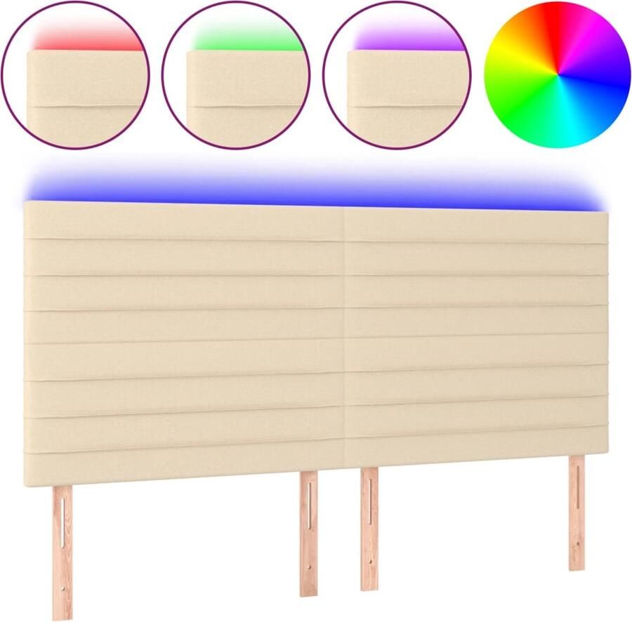 VidaXL Hoofdbord LED 160x118 cm Stof Crème Hoofd Bord Led Headboard Klassiek Hoofdbord Crème Hoofdbord Beddecoratie Slaapkamers - Foto 2