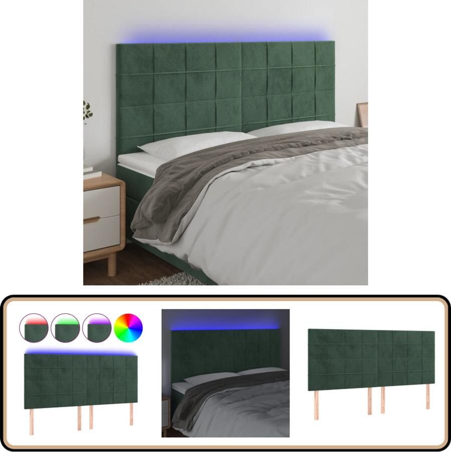 VidaXL Hoofdbord LED 160x5x118 cm Donkergroen Led Hoofdbord Stoffen Led Verlichting Bed Comfortabel Hoofdbord Adjustable Headboard
