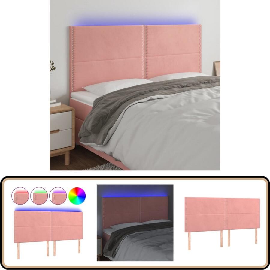 VidaXL Hoofdbord LED 160x5x118 cm Fluweel Roze Hoofdboard Led Verlichting Roze Velvet Bedstelling Slaapcomfort Ergonomisch