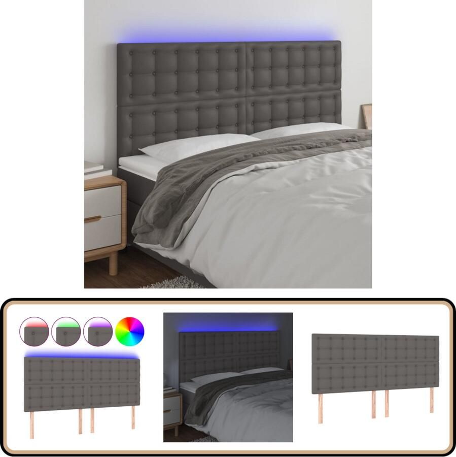 VidaXL Hoofdbord LED 160x5x118 cm Kunstleer Grijs LED Hoofdbord Hoofdeinde Led Lamp Slaapkamers Bedroom Decor Grijze Meubels Kunstleder