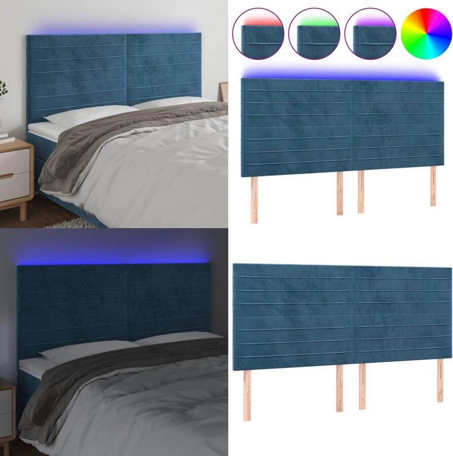 VidaXL Hoofdbord LED 160x5x118 128 cm fluweel donkerblauw Hoofdbord Hoofdborden Hoofdeinde Houten Hoofdbord