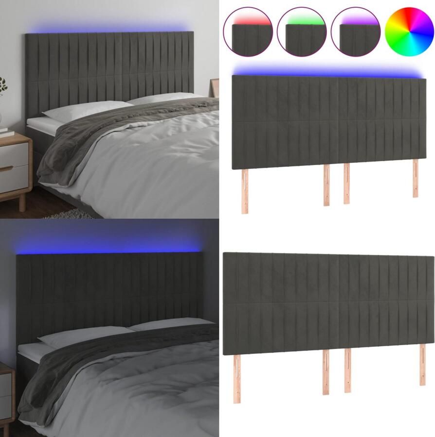 VidaXL Hoofdbord LED 160x5x118 128 cm fluweel donkergrijs Hoofdbord Hoofdborden Hoofdeinde Houten Hoofdbord