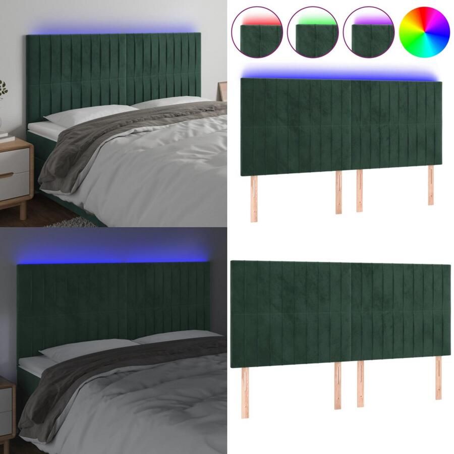 VidaXL Hoofdbord LED 160x5x118 128 cm fluweel donkergroen Hoofdbord Hoofdborden Hoofdeinde Houten Hoofdbord