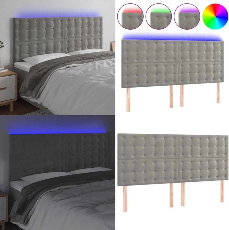 VidaXL Hoofdbord LED 160x5x118 128 cm fluweel lichtgrijs Hoofdbord Hoofdborden Hoofdeinde Houten Hoofdbord