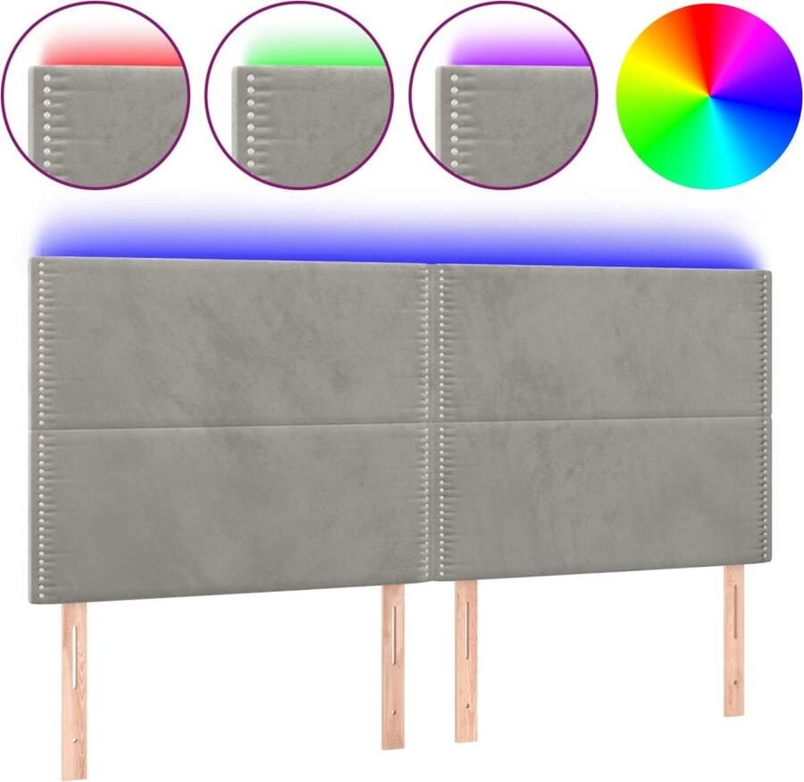 VidaXL Hoofdbord LED 160x5x118 128 cm fluweel lichtgrijs - Foto 2