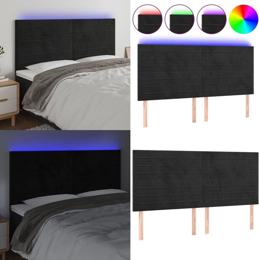 VidaXL Hoofdbord LED 160x5x118 128 cm fluweel zwart Hoofdbord Hoofdborden Hoofdeinde Houten Hoofdbord