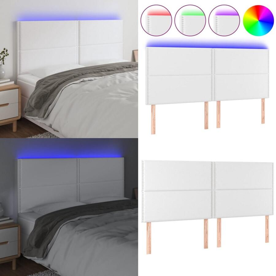 VidaXL Hoofdbord LED 160x5x118 128 cm kunstleer wit Hoofdbord Hoofdborden Hoofdeinde Houten Hoofdbord