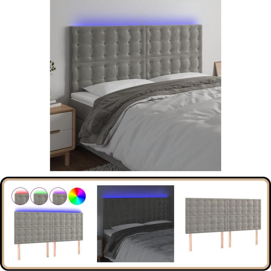 VidaXL Hoofdbord LED 160x5x118 128 cm Lichtgrijs Hoofdboard Led Hoofdbord Fluweel Hoofdbord Grijs Hoofdbord Adjustable Hoofdbord