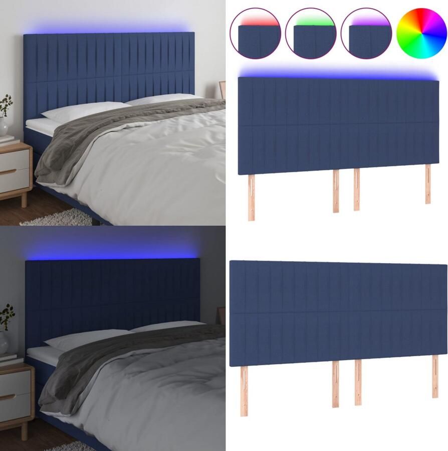 VidaXL Hoofdbord LED 200x5x118 128 cm stof blauw Hoofdbord Hoofdborden Hoofdeinde Houten Hoofdbord