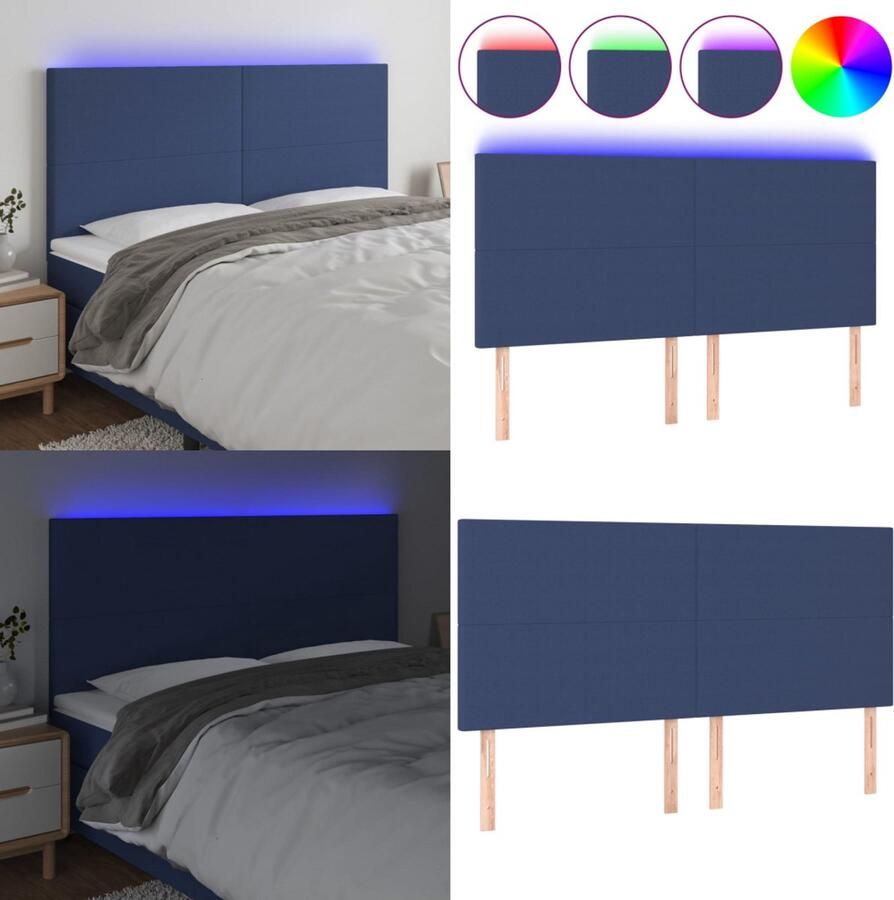 VidaXL Hoofdbord LED 160x5x118 128 cm stof blauw Hoofdbord Hoofdborden Hoofdeinde Houten Hoofdbord
