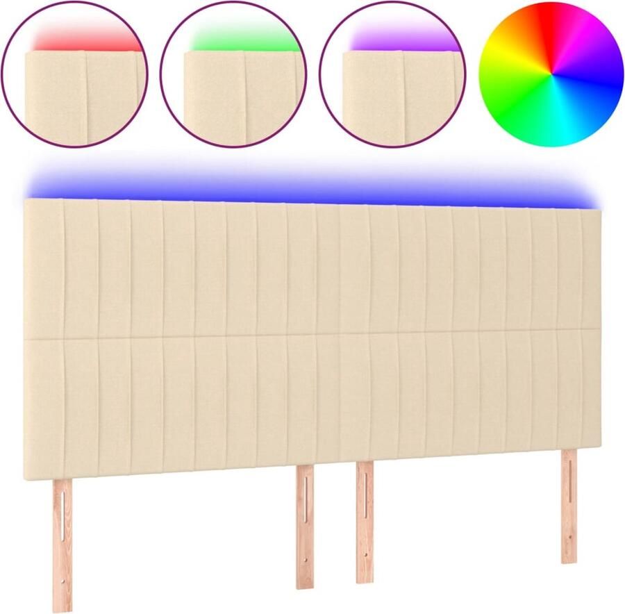 VidaXL Hoofdbord LED 160x5x118 128 cm stof crÃ¨mekleurig - Foto 3