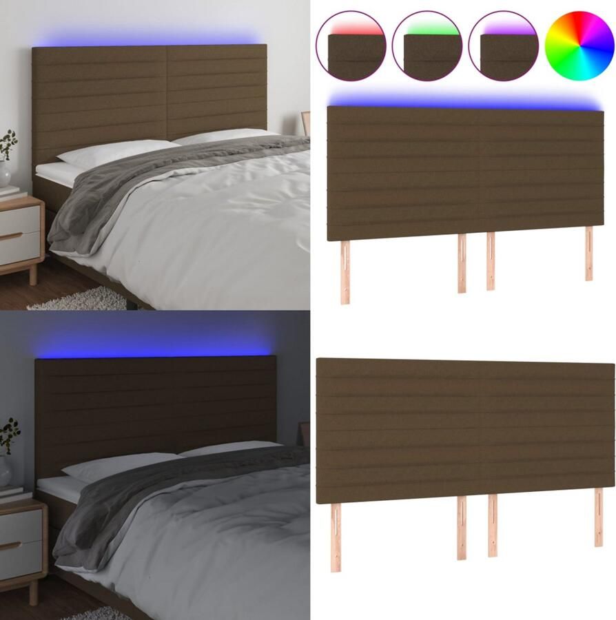 VidaXL Hoofdbord LED 160x5x118 128 cm stof donkerbruin Hoofdbord Hoofdborden Hoofdeinde Houten Hoofdbord