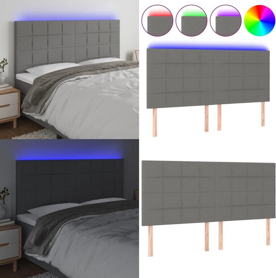 VidaXL Hoofdbord LED 160x5x118 128 cm stof donkergrijs Hoofdbord Hoofdborden Hoofdeinde Houten Hoofdbord
