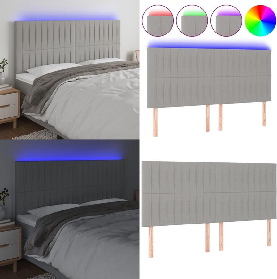 VidaXL Hoofdbord LED 160x5x118 128 cm stof lichtgrijs Hoofdbord Hoofdborden Hoofdeinde Houten Hoofdbord