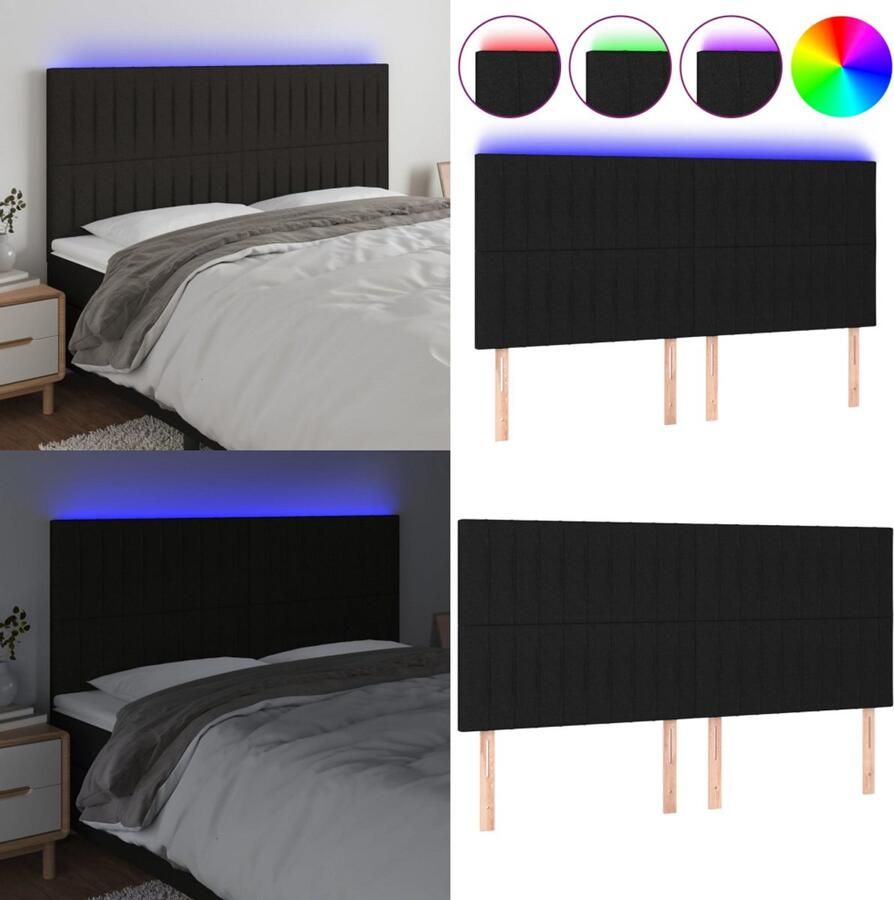 VidaXL Hoofdbord LED 160x5x118 128 cm stof zwart Hoofdbord Hoofdborden Hoofdeinde Houten Hoofdbord