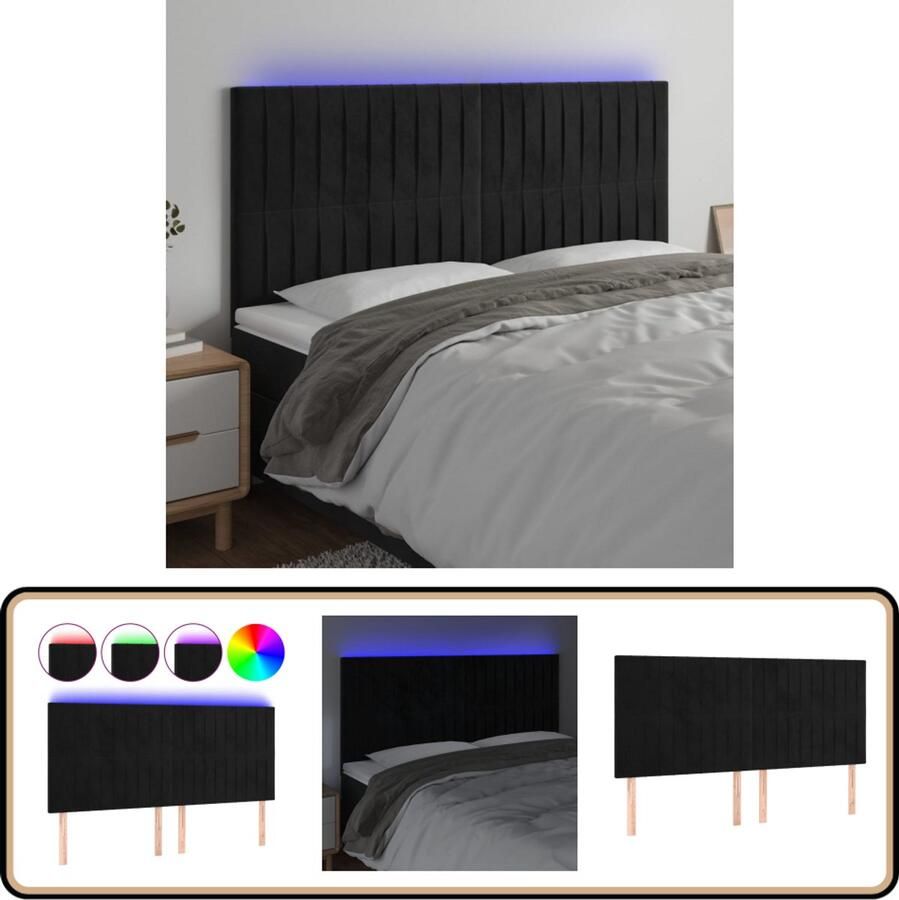 VidaXL Hoofdbord LED 160x5x118 128 cm Zwart Fluweel Hoofddekens Led Headboard Velvet Headboard Hoofdborden Slaapkamersdecoratie
