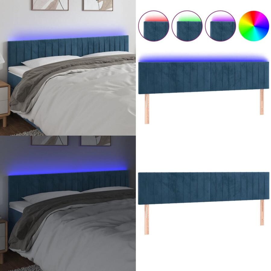 VidaXL Hoofdbord LED 160x5x78 88 cm fluweel donkerblauw