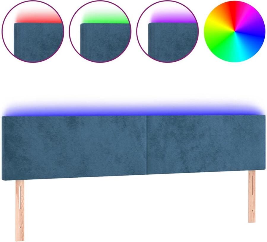VidaXL Hoofdbord LED 160x5x78 88 cm fluweel donkerblauw - Foto 3