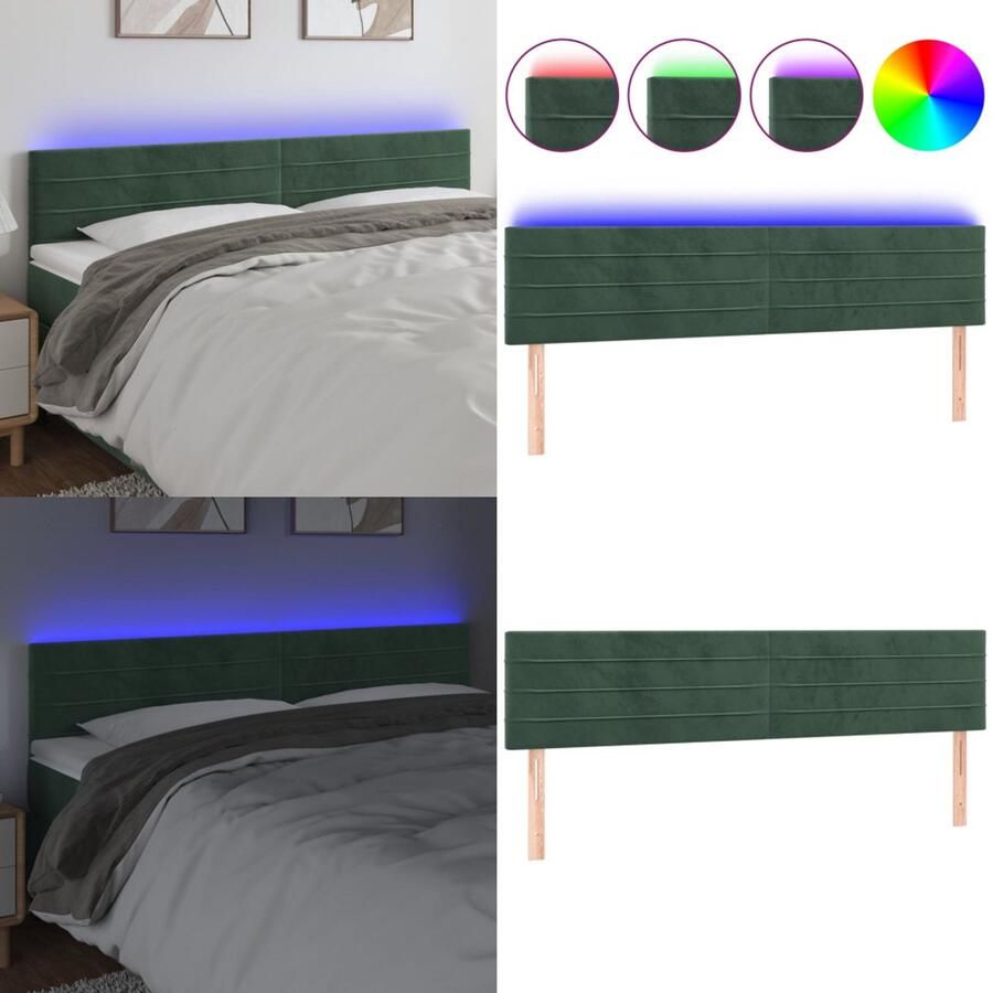 VidaXL Hoofdbord LED 160x5x78 88 cm fluweel donkergroen Hoofdbord Hoofdborden Hoofdeinde Houten Hoofdbord