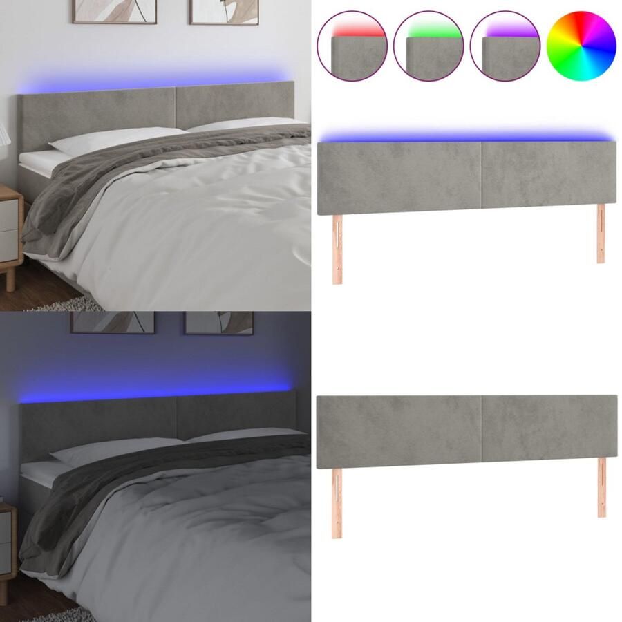 VidaXL Hoofdbord LED 160x5x78 88 cm fluweel lichtgrijs Hoofdbord Hoofdborden Hoofdeinde Houten Hoofdbord
