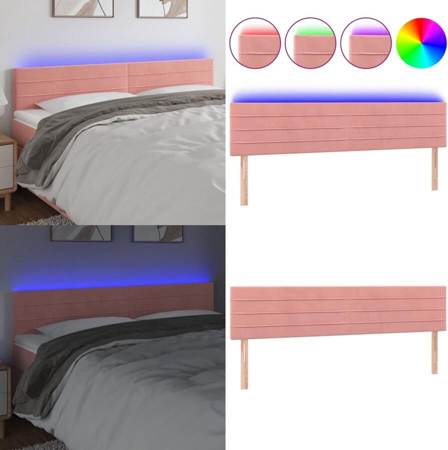 VidaXL Hoofdbord LED 160x5x78 88 cm fluweel roze