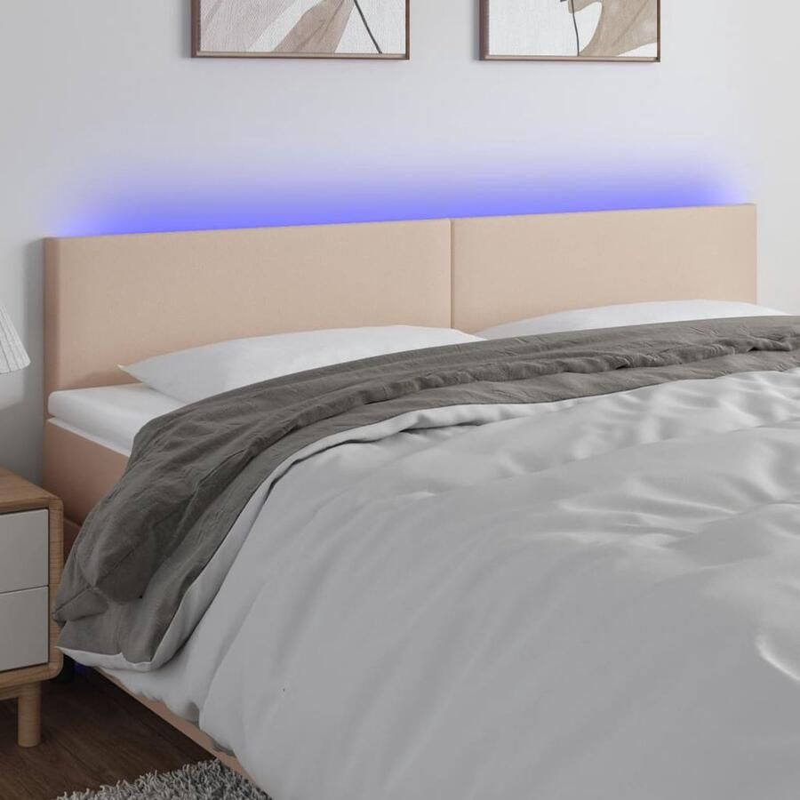VidaXL Hoofdbord LED Cappuccinokleurig 160x78 cm Hoofdboard Led Verlichting Kapstok Bedroom Decoratie Bruine Hoofdstoel Leder Look Kunstleder - Foto 2