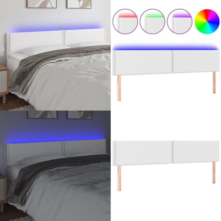 VidaXL Hoofdbord LED 160x5x78 88 cm kunstleer wit Hoofdbord Hoofdborden Hoofdeinde Houten Hoofdbord - Foto 2