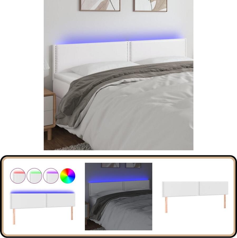 The Living Store Hoofdbord LED 160x5x78 88 cm kunstleer wit Hoofd Bord Led Lamp Hoofdbord Met Led Beddecoratie Slaapkamers
