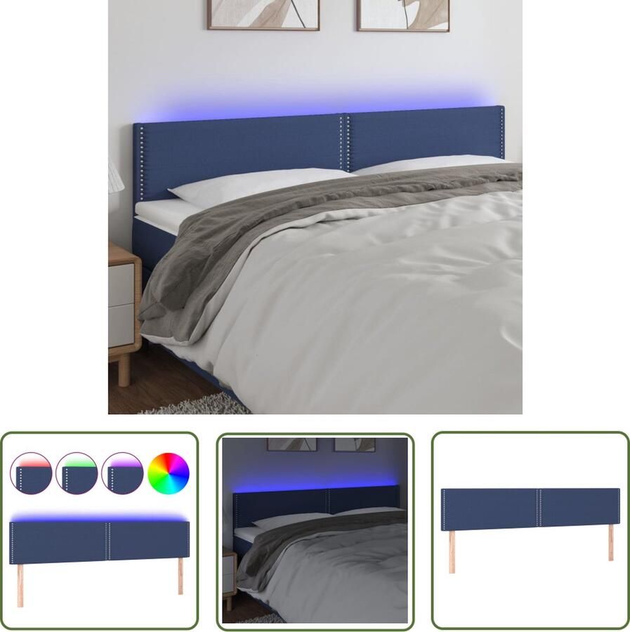 The Living Store Hoofdeind LED-strips 160 x 5 x 78 88 cm Blauw Stof Massief larikshout Verstelbaar Hoofd Bord Led Hoofdbord Blauw Hoofdbord Stoffen Beddengoed