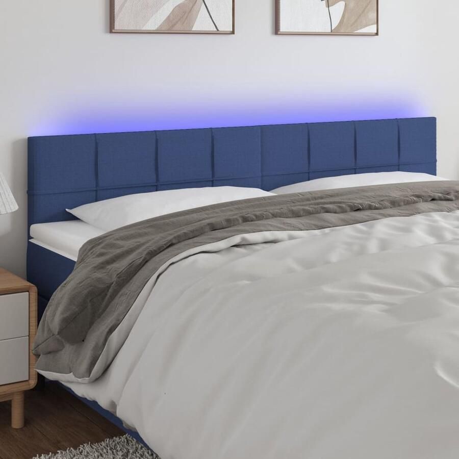 VidaXL Hoofdbord LED 160x5x78 88 cm Stof Blauw Hoofdboard Led Hoofdboard Blauwe Headboard Bedside Lighting Comfortabel Hoofdbord Slaap Accessoires Bedroom Decor - Foto 2