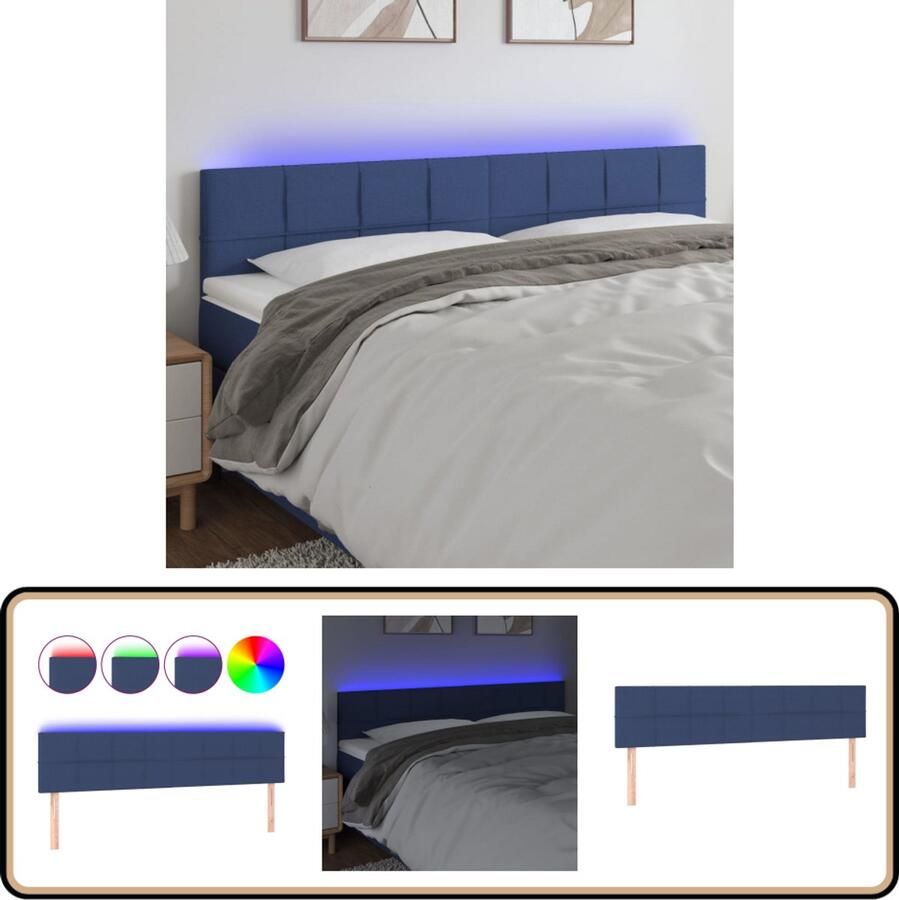 VidaXL Hoofdbord LED 160x5x78 88 cm Stof Blauw Hoofdboard Led Hoofdboard Blauwe Headboard Bedside Lighting Comfortabel Hoofdbord Slaap Accessoires Bedroom Decor