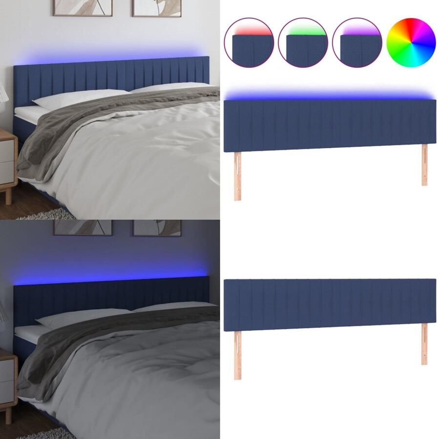 VidaXL Hoofdbord LED 160x5x78 88 cm stof blauw Hoofdbord Hoofdborden Hoofdeinde Houten Hoofdbord