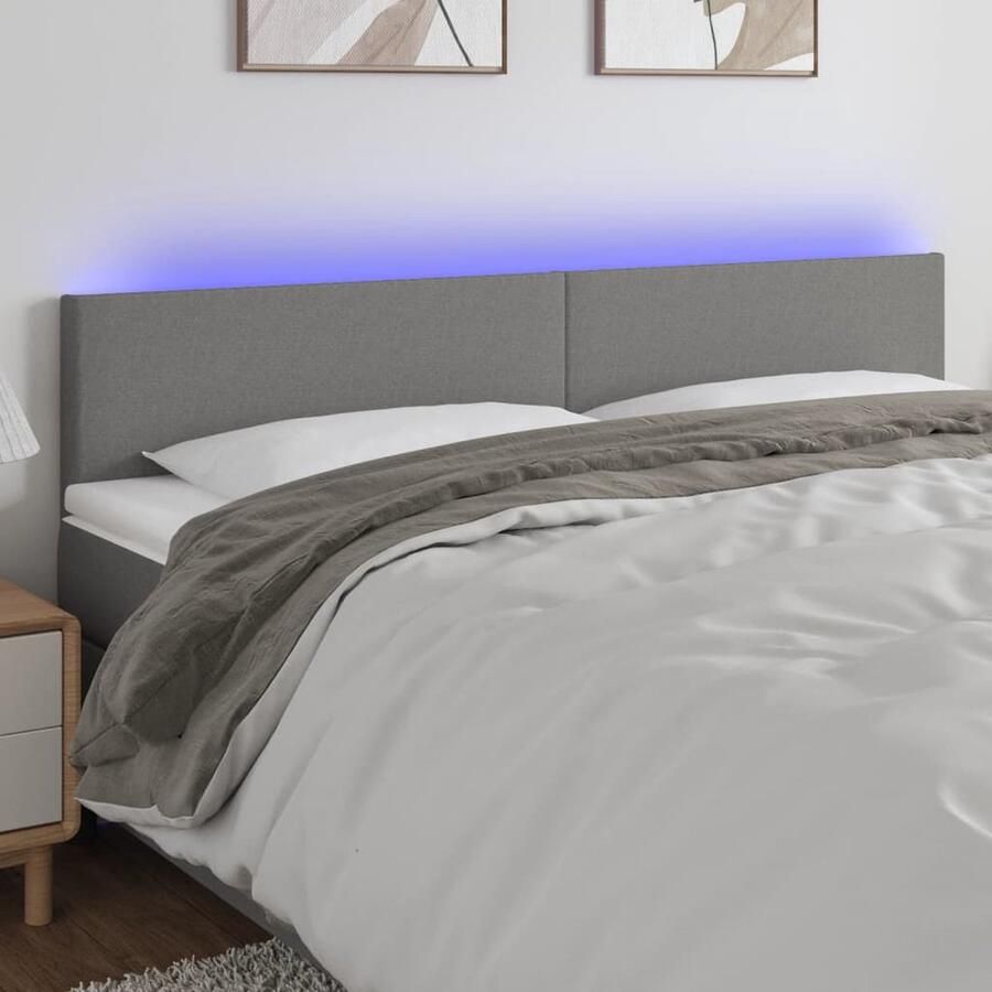 VidaXL Hoofdbord LED Stof Donkergrijs 180 cm Hoofd Bord Led Hoofdbord Grijs Bedhead Headboard Licht Slaapkamers Decoratie Led Lamp - Foto 2