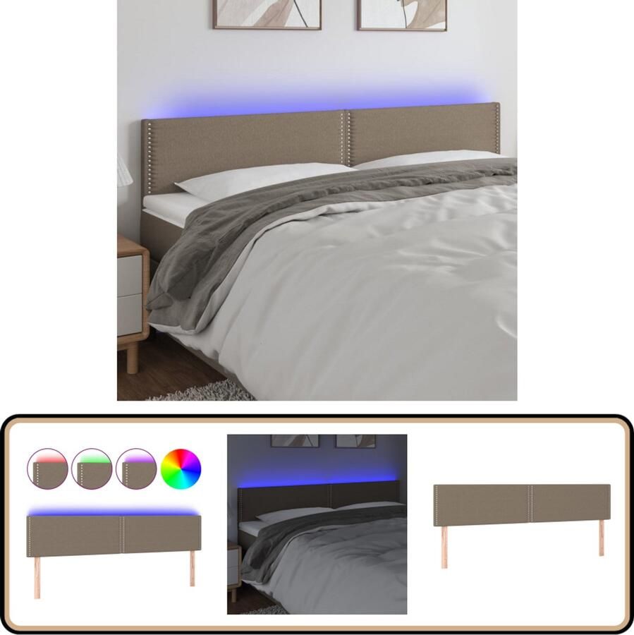 VidaXL Hoofdbord LED 180x78 cm Taupe Stof Hoofddekbed Led Verlichting Slaapcomfort Tapijt Bedroom Decor