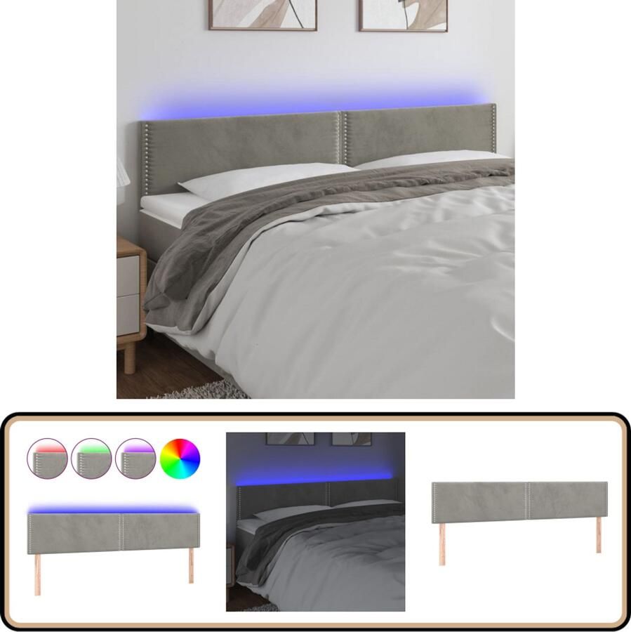 VidaXL Hoofdbord LED 160x5x88 cm Lichtgrijs Fluweel Hoofdboard Led Hoofdbord Hoofdkussen Bedroom Decoratie Velvet Hoofdbord